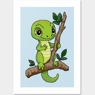 Cute little green lizard with orange spots Posters and Art